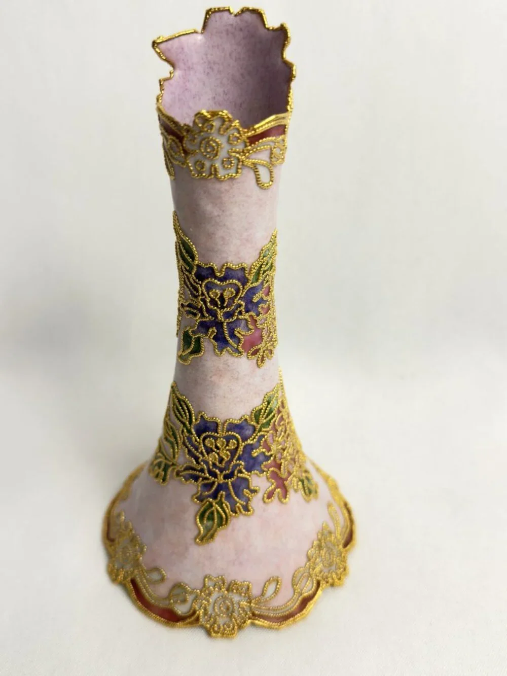 Chinese Vintage Cloisonné Vase Pink Enamel & Gold Filigree Victorian Design 6